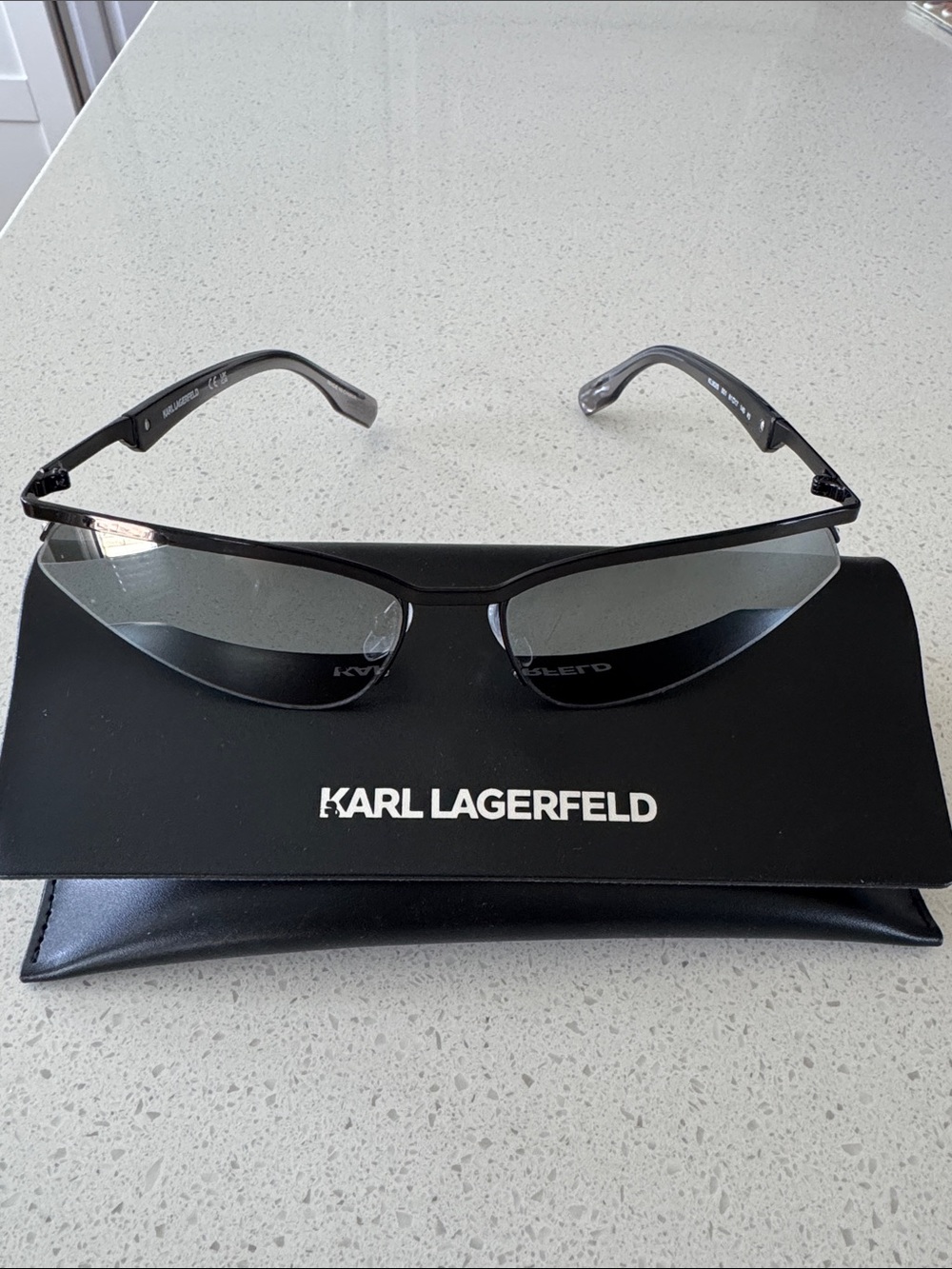 Karl Lagerfeld Black Frame Sunglasses with Gray Lenses and case